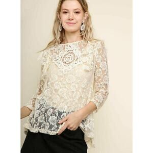 UMGEE Floral Lace Top Women's Size Small Cream Boho Hippie Feminine Cottage NWT